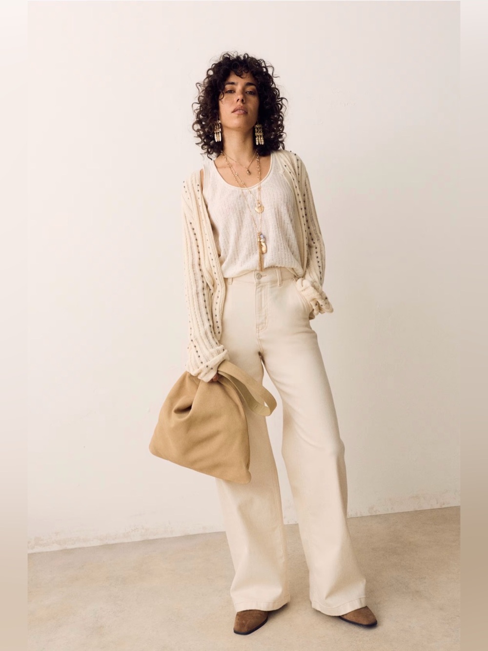 Per Una Cream Wide-Leg High-Waist jeans size 10